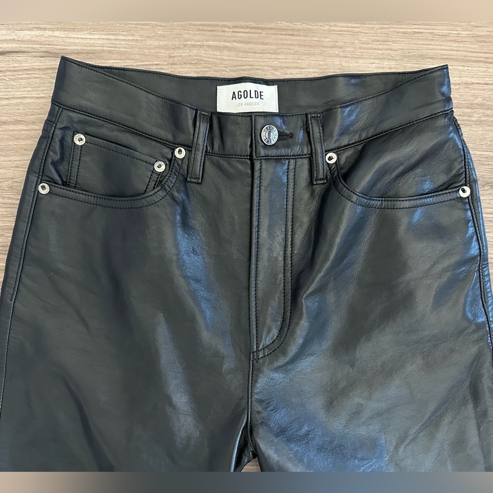 AGOLDE RECYCLED BLACK LEATHER MID RISE RELAXED BOOT PANTS SIZE 26 - Picture 4 of 9
